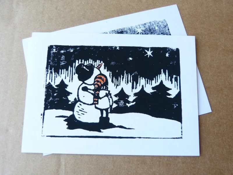 Linoprint Winterkarten